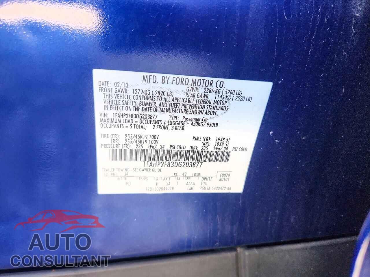 FORD TAURUS 2013 - 1FAHP2F83DG203877