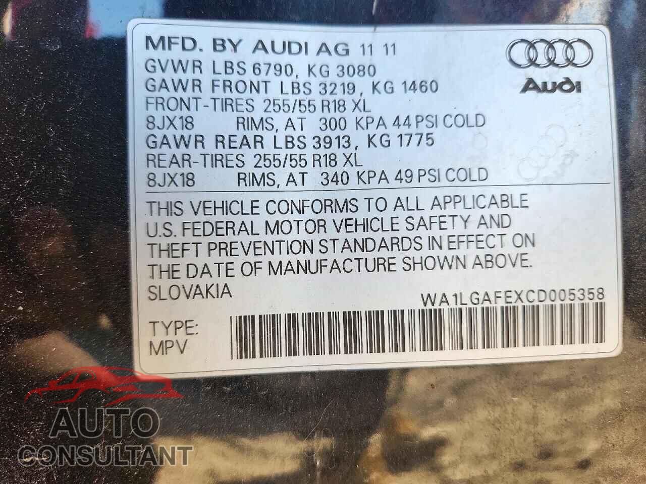 AUDI Q7 2012 - WA1LGAFEXCD005358