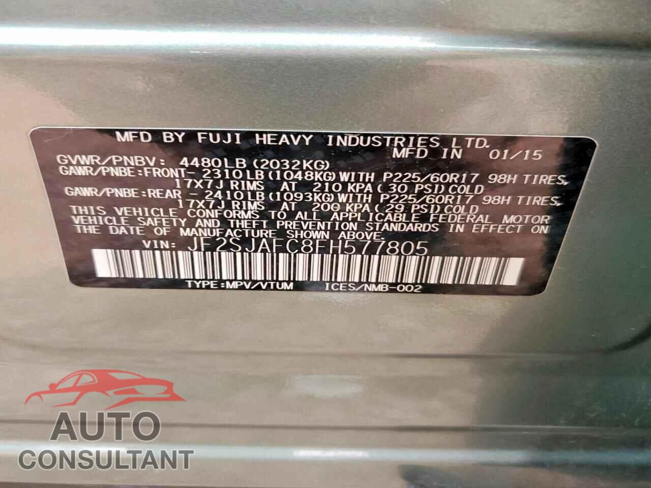 SUBARU FORESTER 2015 - JF2SJAFC8FH577805
