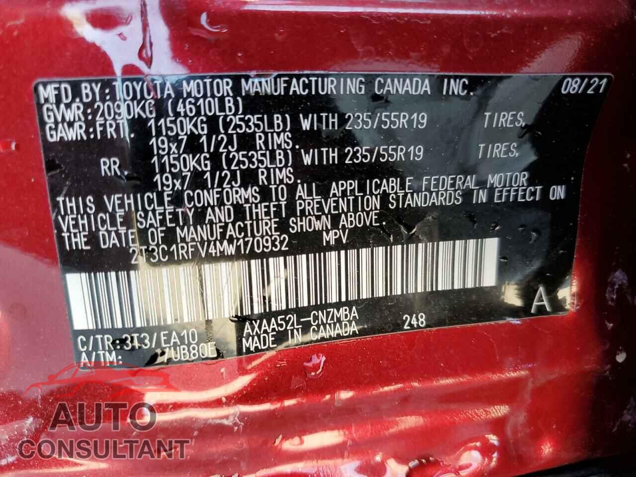 TOYOTA RAV4 2021 - 2T3C1RFV4MW170932