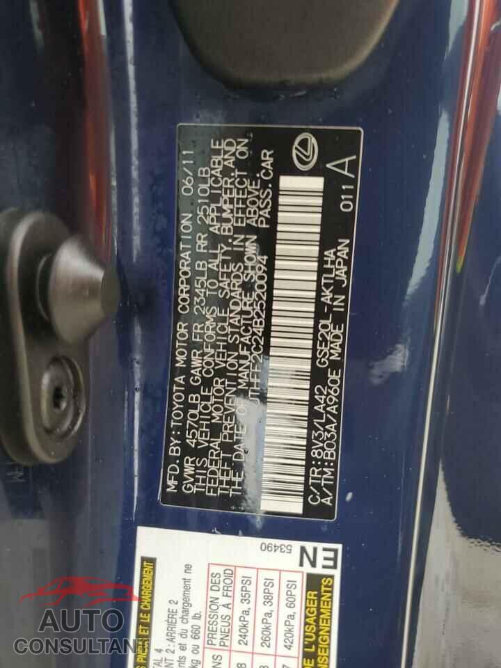 LEXUS IS 2011 - JTHFF2C24B2520094