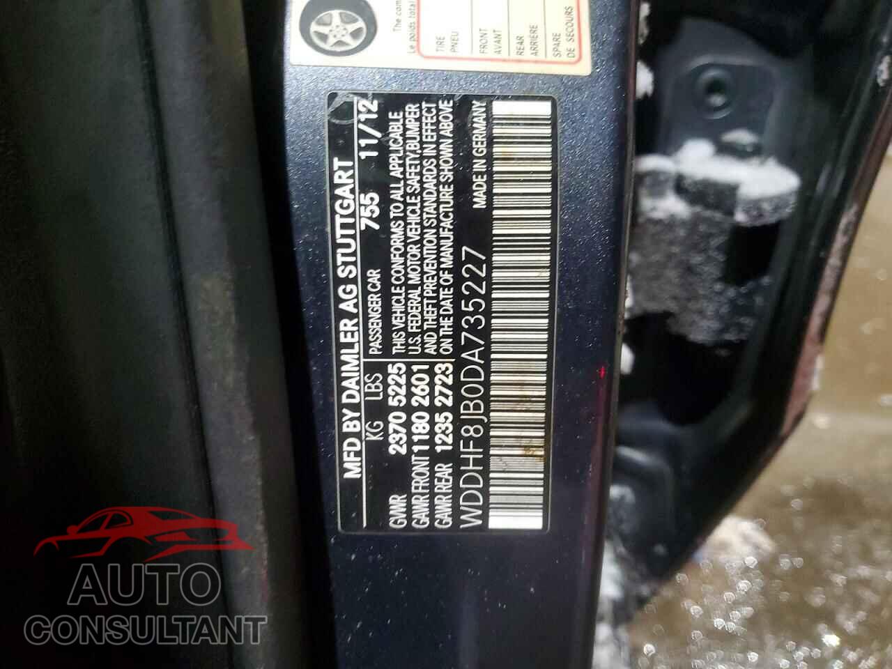 MERCEDES-BENZ E-CLASS 2013 - WDDHF8JB0DA735227