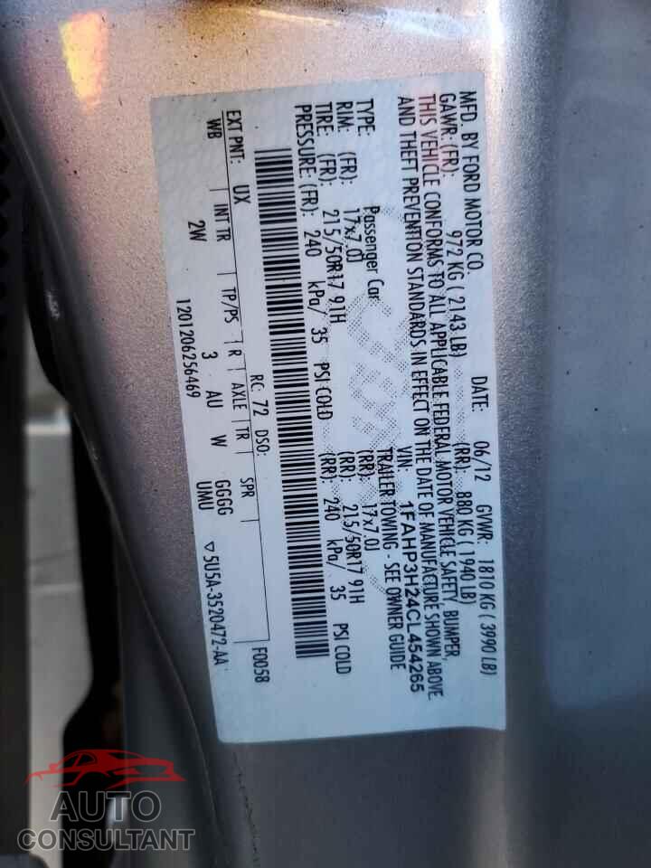FORD FOCUS 2012 - 1FAHP3H24CL454265