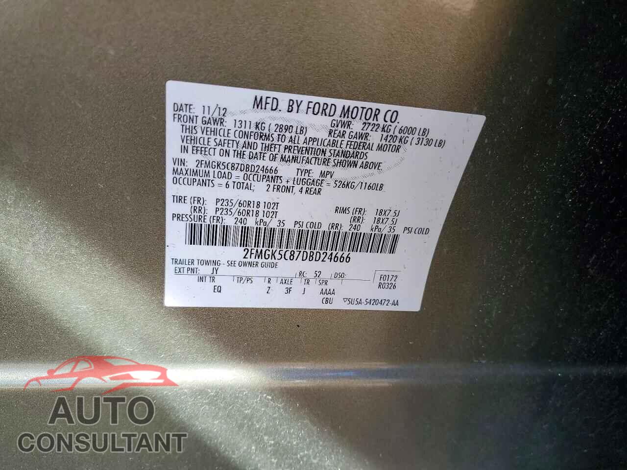 FORD FLEX 2013 - 2FMGK5C87DBD24666