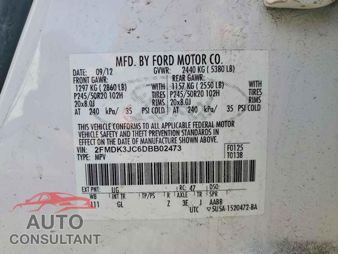 FORD EDGE 2013 - 2FMDK3JC6DBB02473