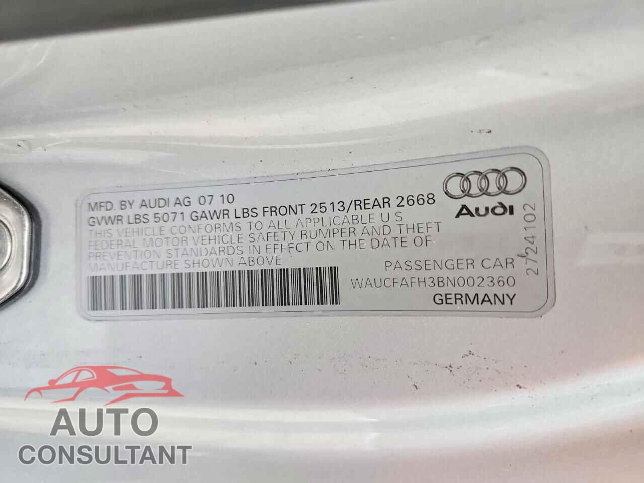 AUDI A5 2011 - WAUCFAFH3BN002360