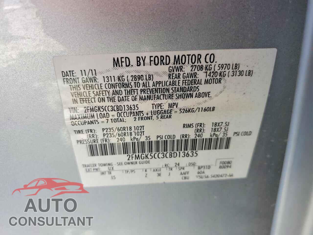 FORD FLEX 2012 - 2FMGK5CC3CBD13635