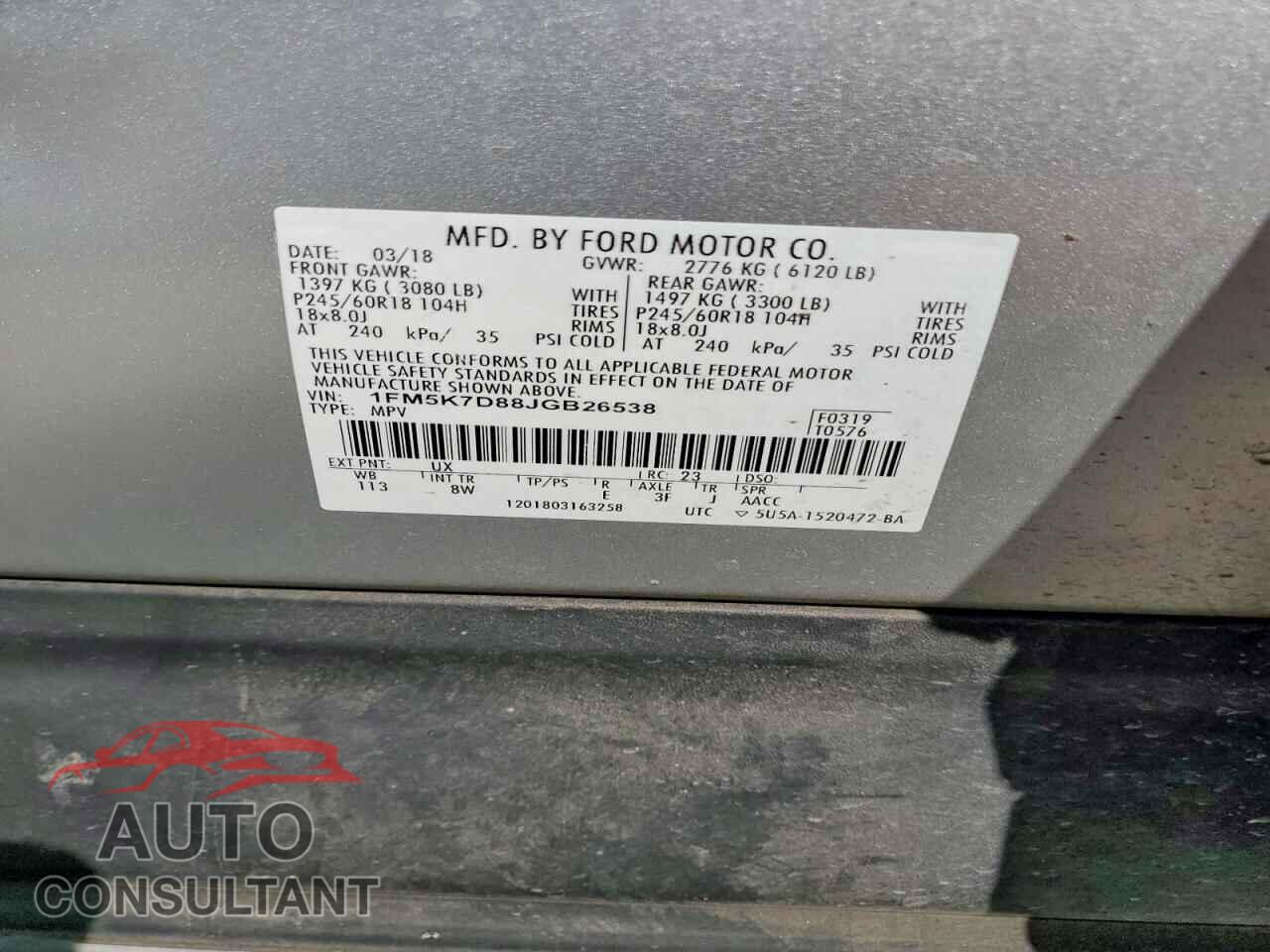 FORD EXPLORER 2018 - 1FM5K7D88JGB26538