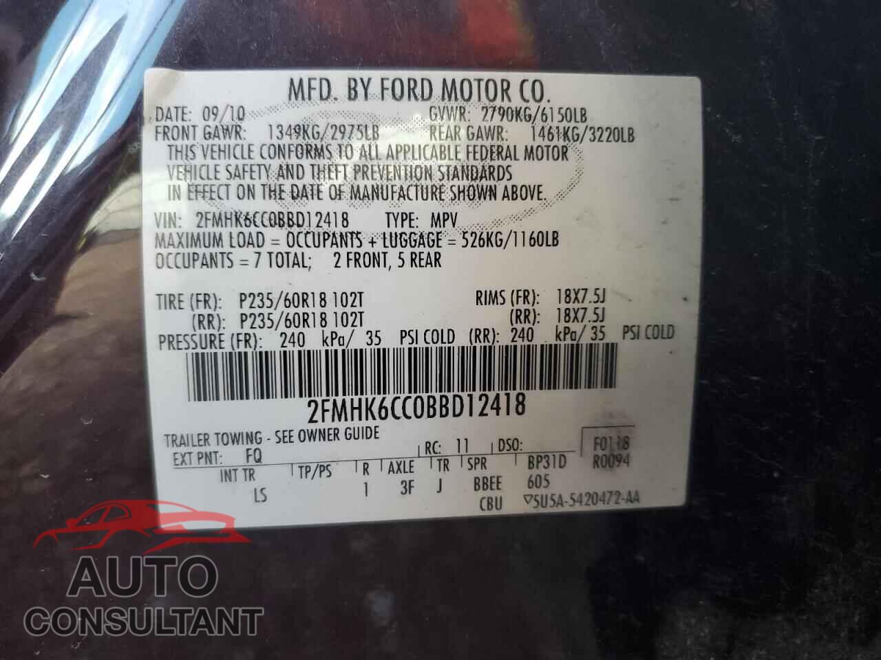 FORD FLEX 2011 - 2FMHK6CC0BBD12418