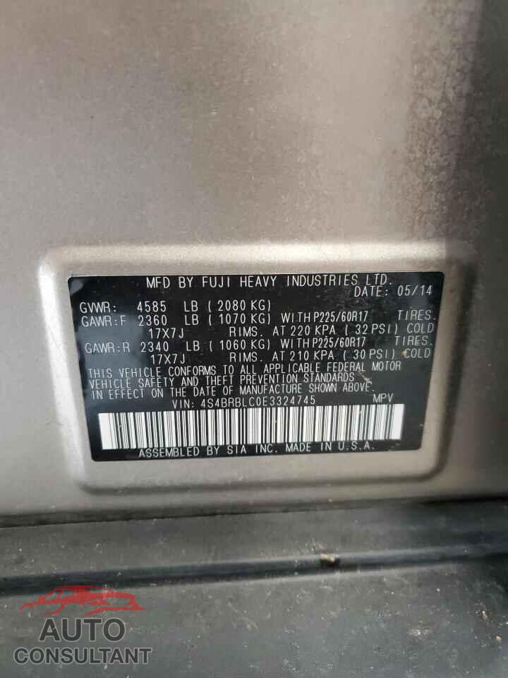 SUBARU OUTBACK 2014 - 4S4BRBLC0E3324745