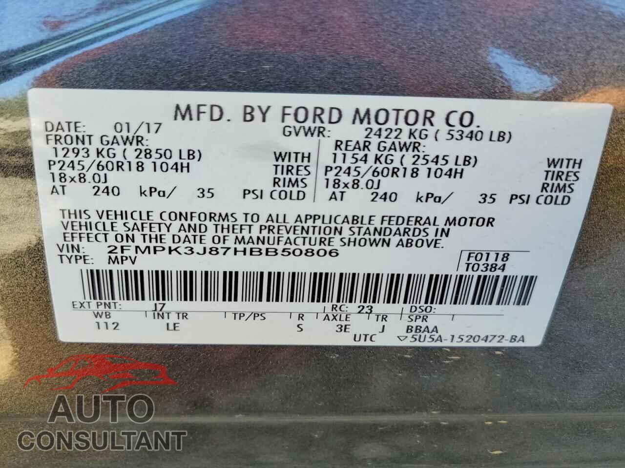 FORD EDGE 2017 - 2FMPK3J87HBB50806