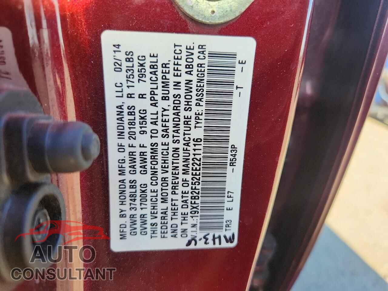 HONDA CIVIC 2014 - 19XFB2F52EE221116