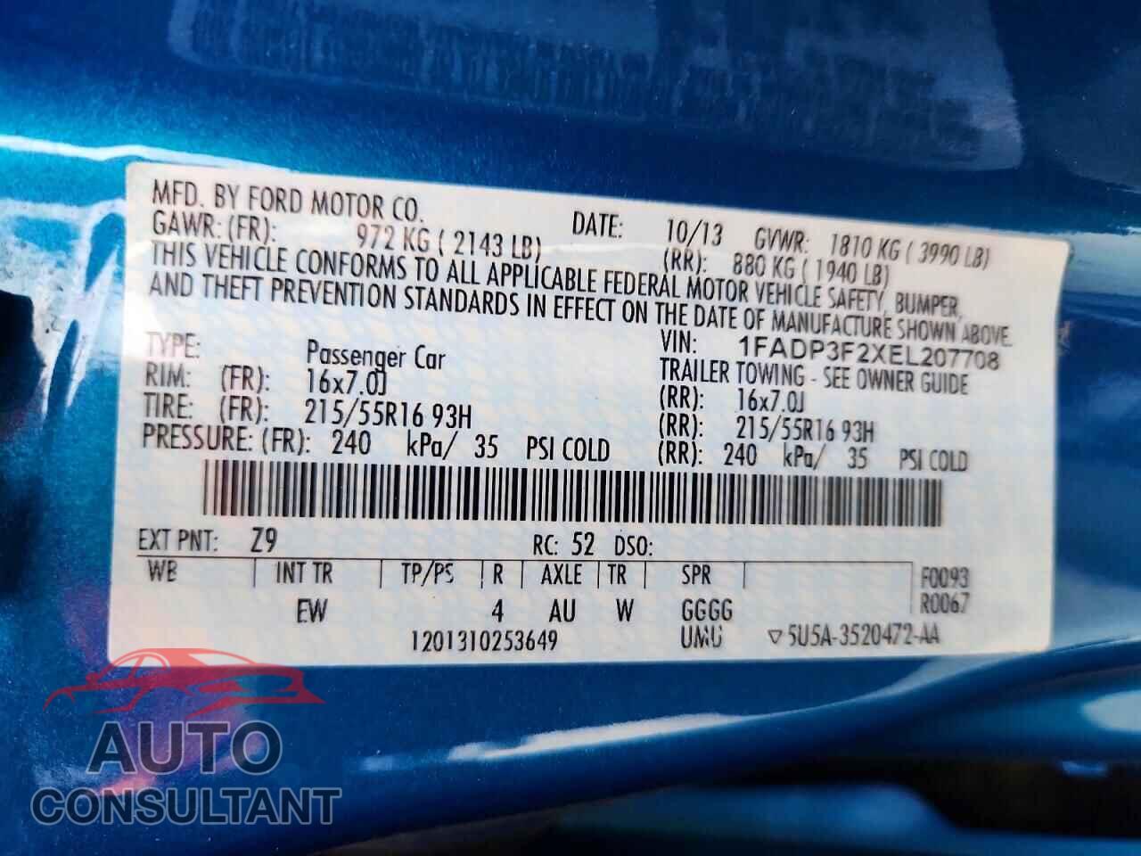 FORD FOCUS 2014 - 1FADP3F2XEL207708