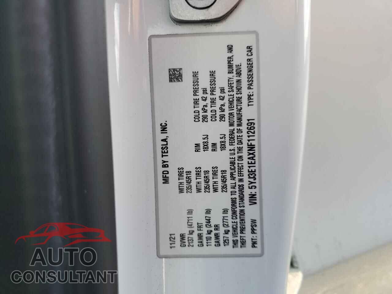 TESLA MODEL 3 2022 - 5YJ3E1EAXNF112691