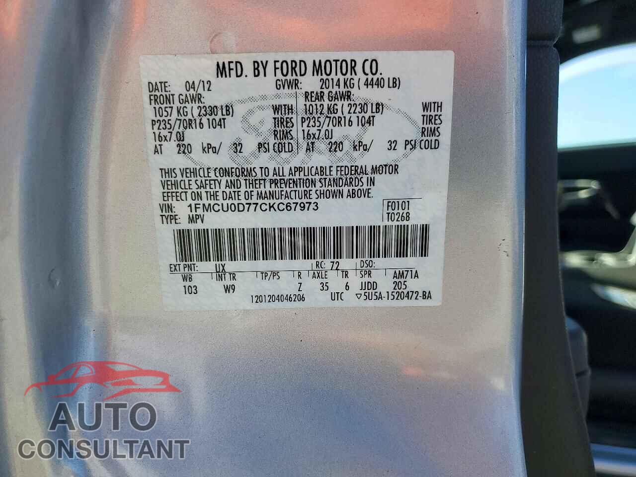 FORD ESCAPE 2012 - 1FMCU0D77CKC67973