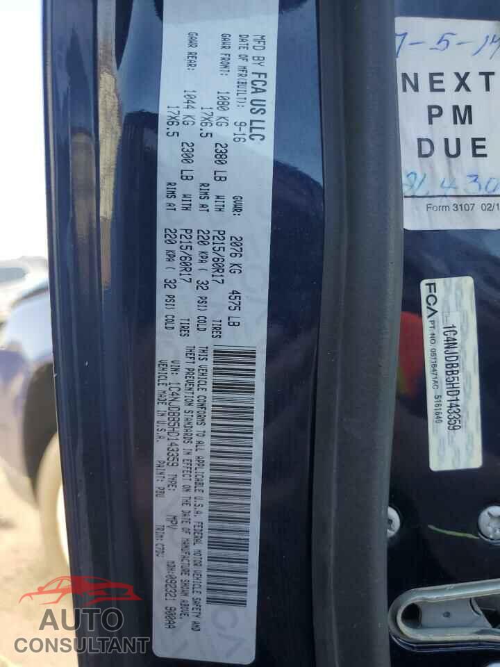 JEEP COMPASS 2017 - 1C4NJDBB5HD143359