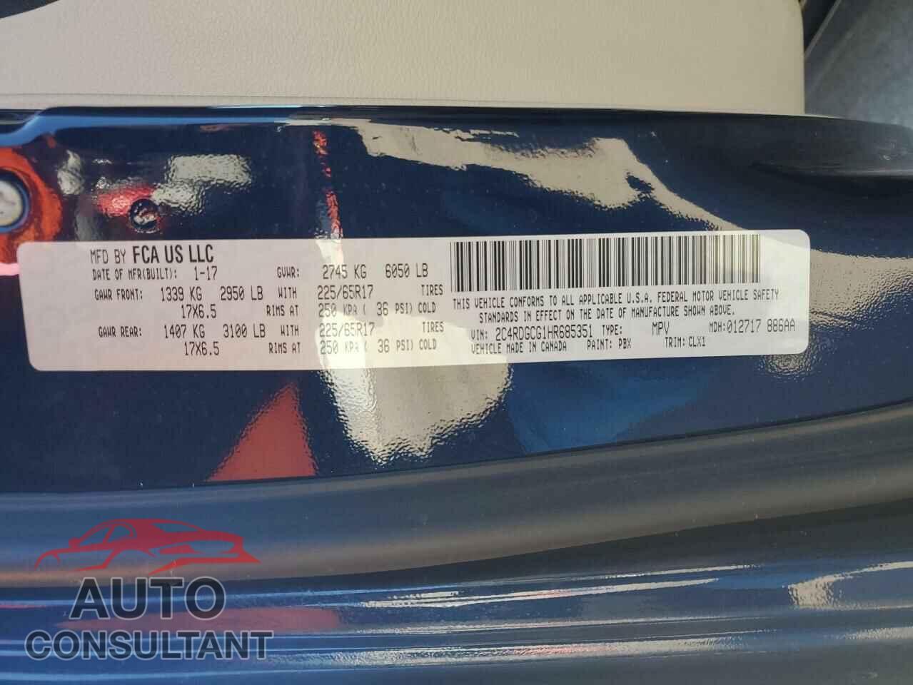 DODGE CARAVAN 2017 - 2C4RDGCG1HR685351