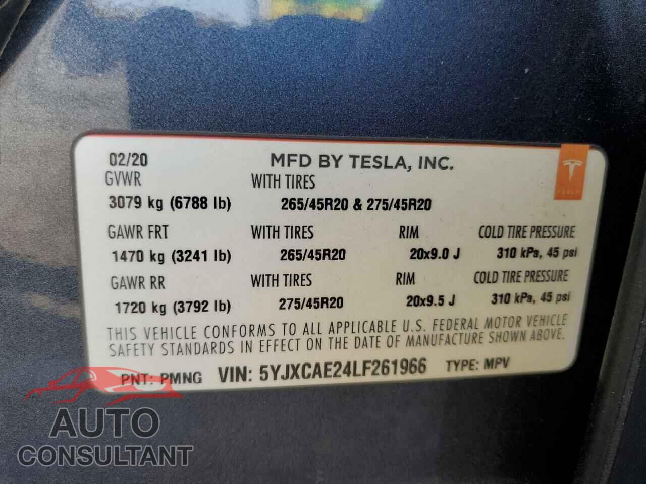TESLA MODEL X 2020 - 5YJXCAE24LF261966