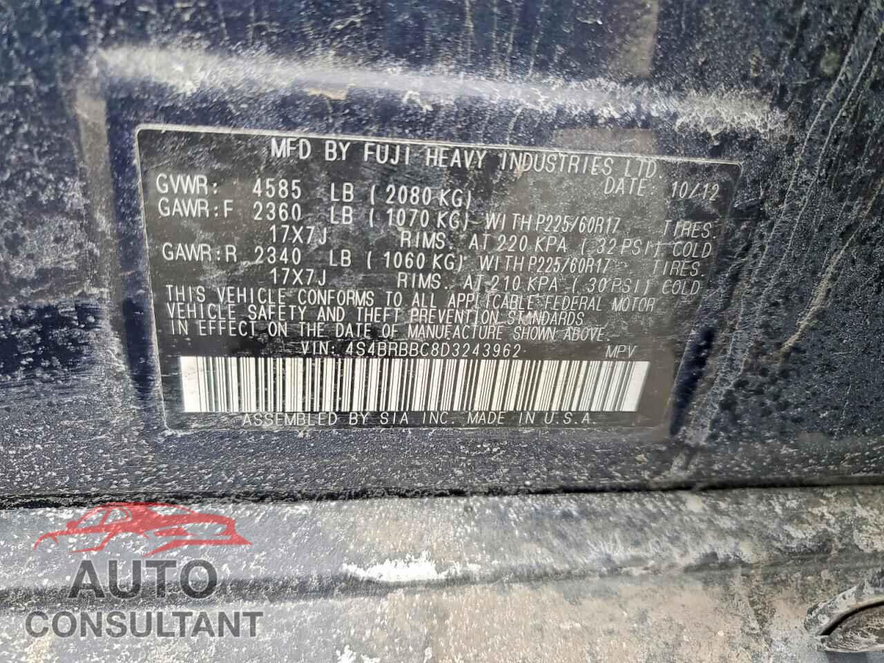SUBARU OUTBACK 2013 - 4S4BRBBC8D3243962