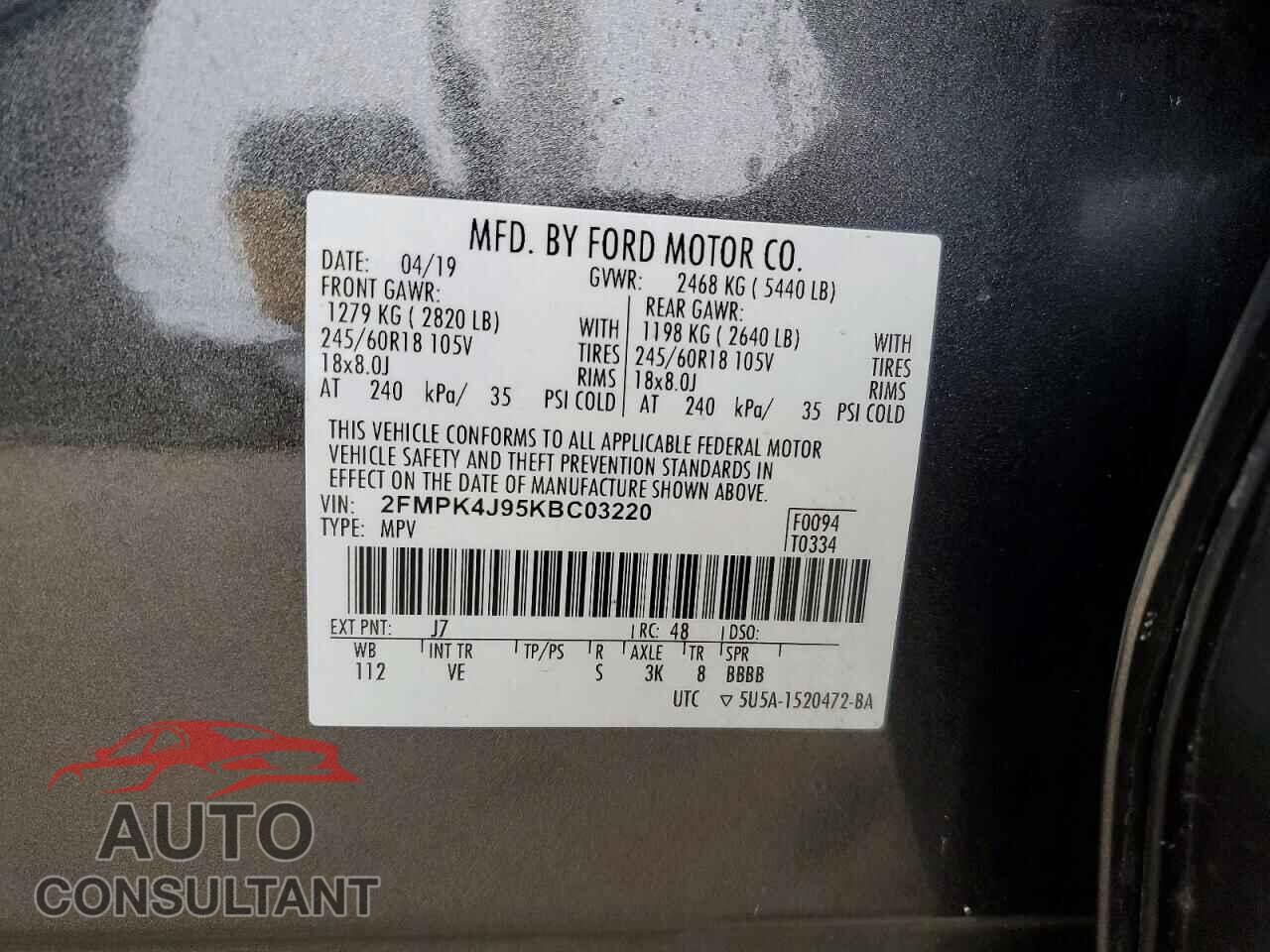 FORD EDGE 2019 - 2FMPK4J95KBC03220