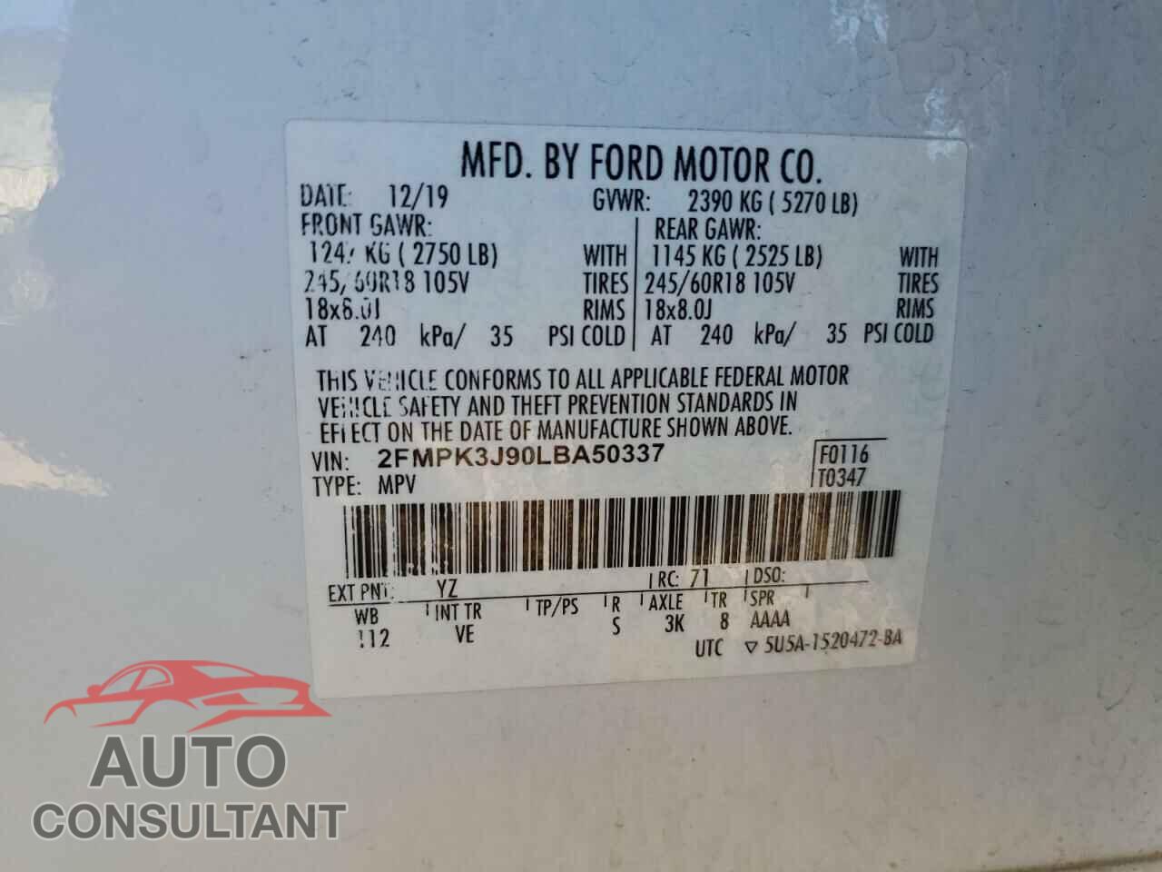 FORD EDGE 2020 - 2FMPK3J90LBA50337