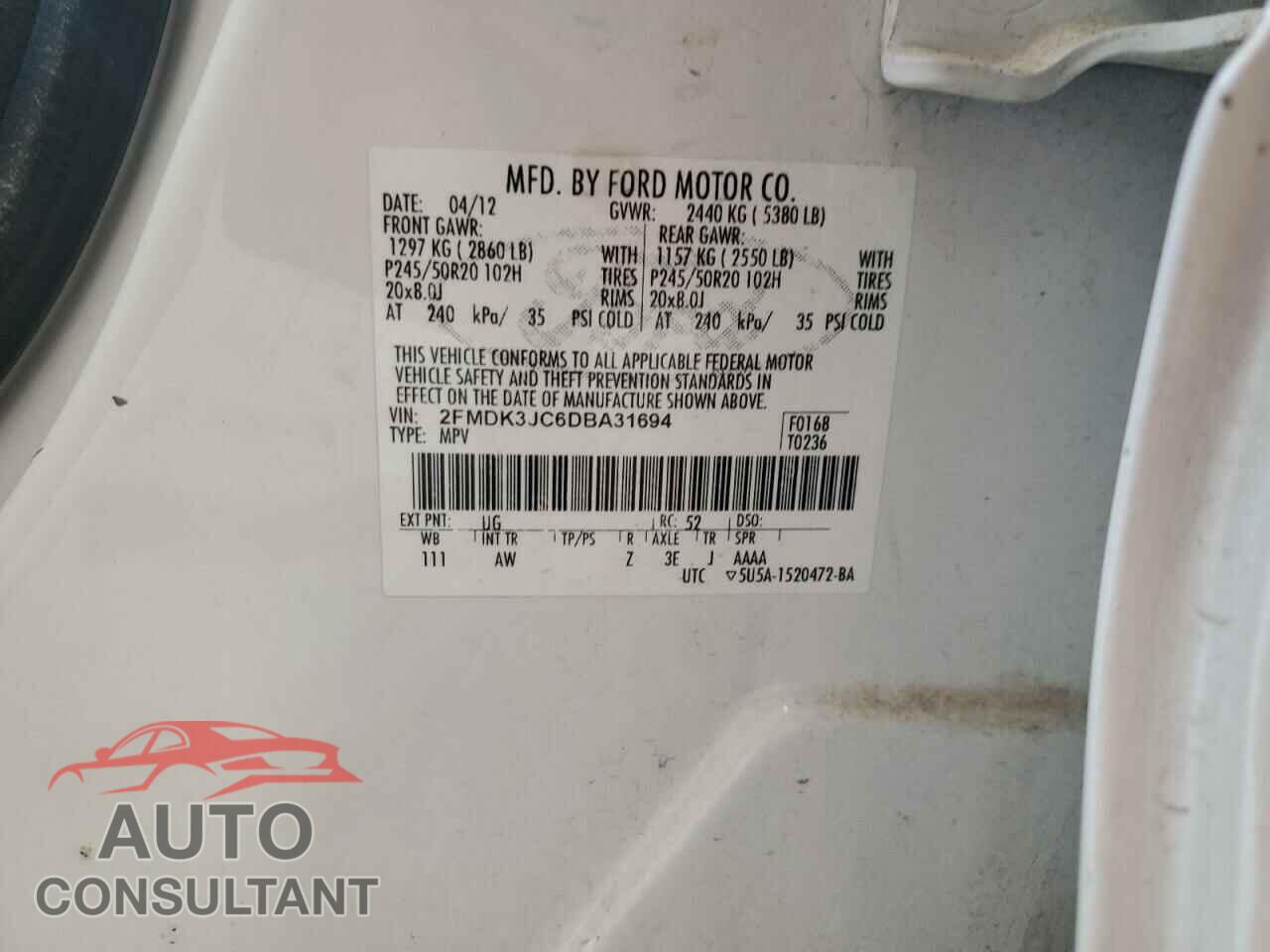 FORD EDGE 2013 - 2FMDK3JC6DBA31694