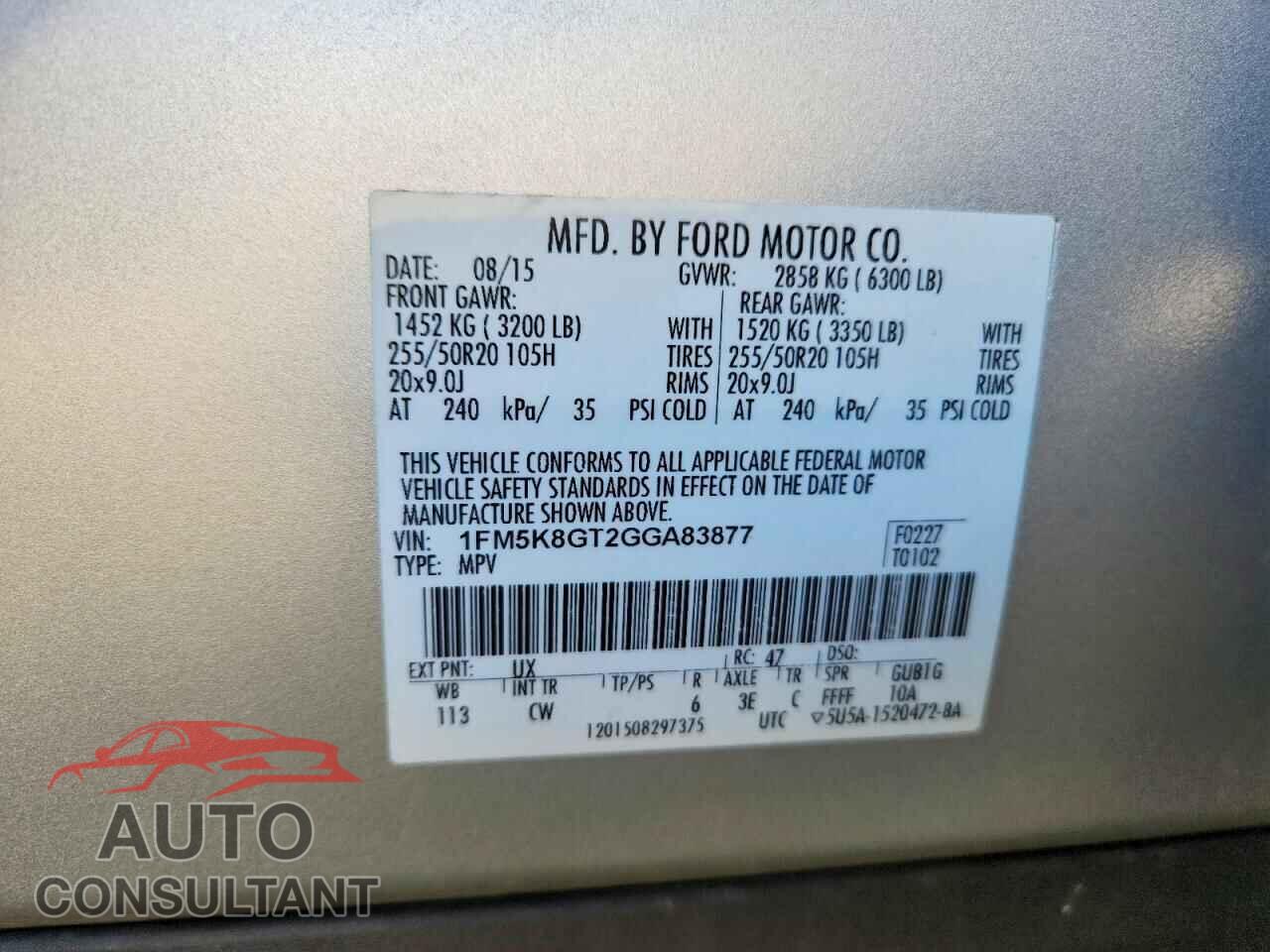 FORD EXPLORER 2016 - 1FM5K8GT2GGA83877
