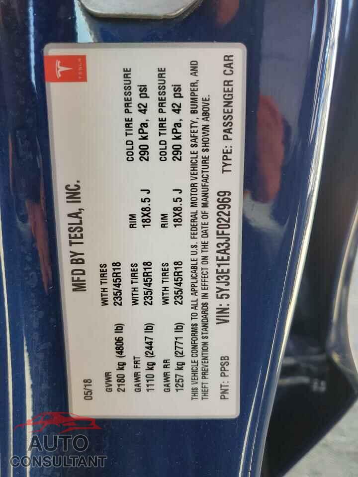 TESLA MODEL 3 2018 - 5YJ3E1EA3JF022969