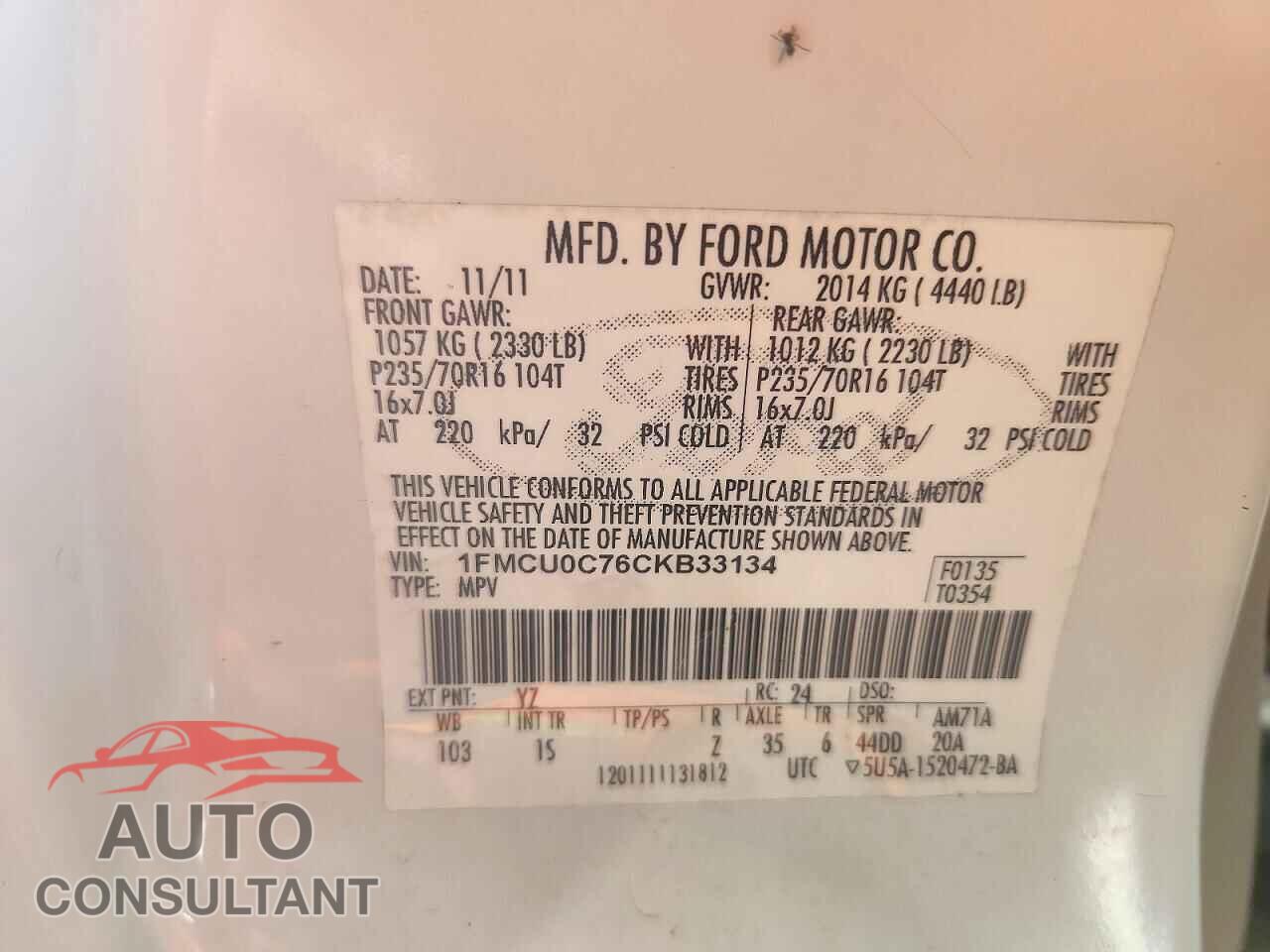 FORD ESCAPE 2012 - 1FMCU0C76CKB33134