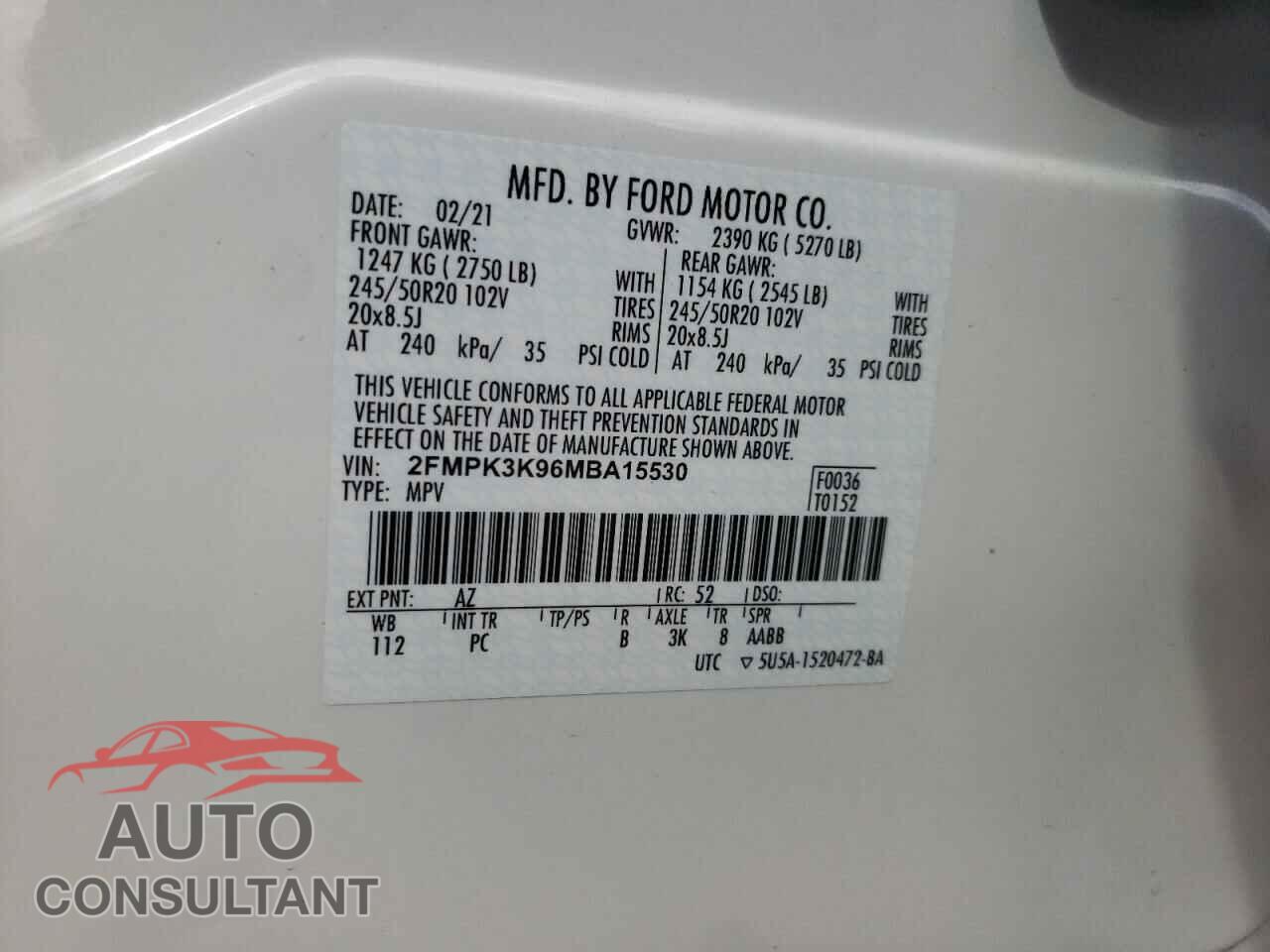 FORD EDGE 2021 - 2FMPK3K96MBA15530