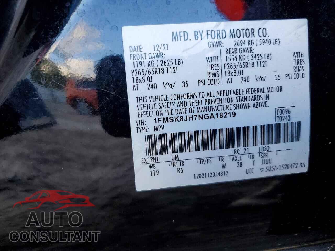 FORD EXPLORER 2022 - 1FMSK8JH7NGA18219