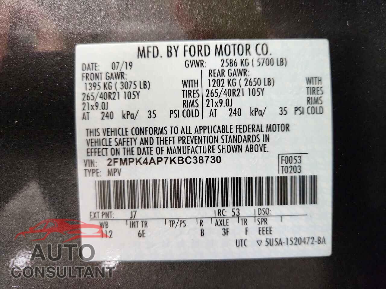 FORD EDGE 2019 - 2FMPK4AP7KBC38730