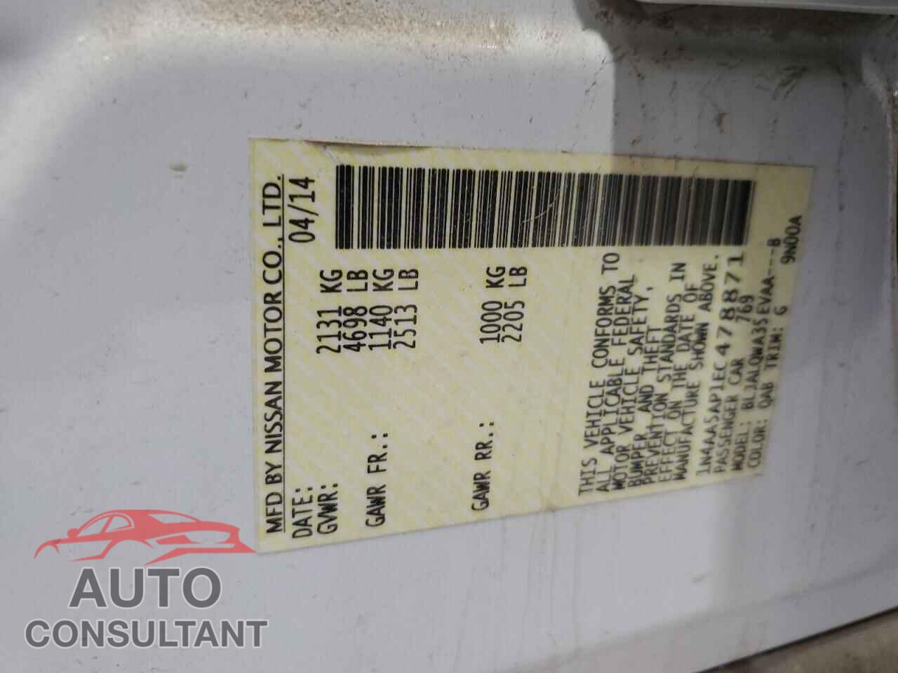 NISSAN MAXIMA 2014 - 1N4AA5AP1EC478871