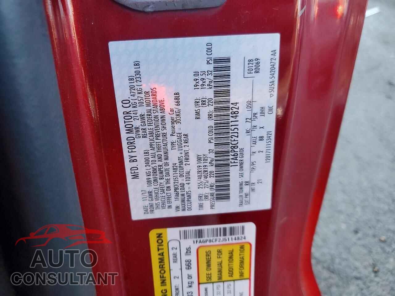 FORD MUSTANG 2018 - 1FA6P8CF2J5114824