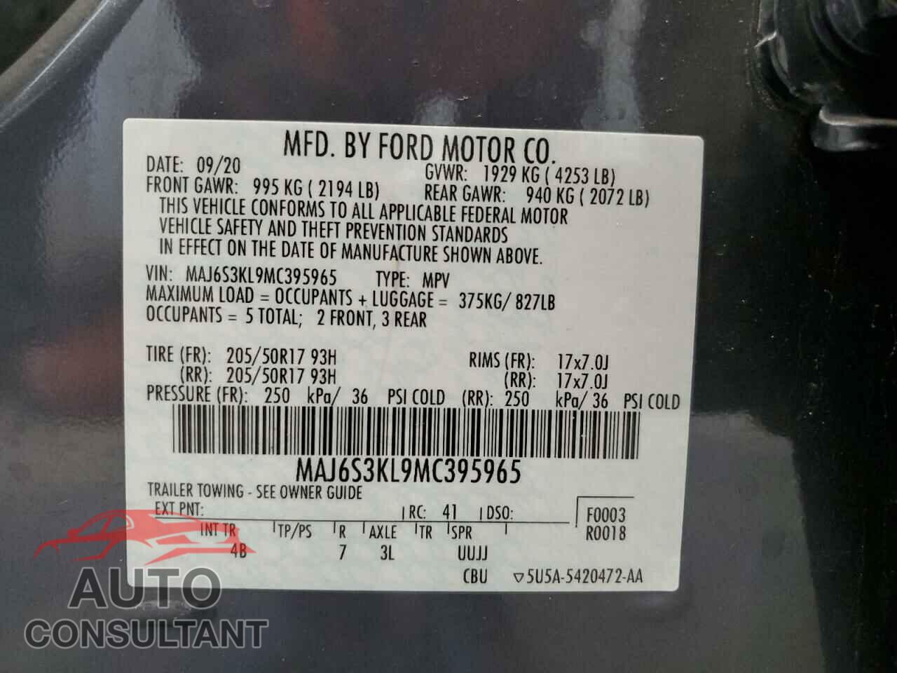 FORD ECOSPORT 2021 - MAJ6S3KL9MC395965