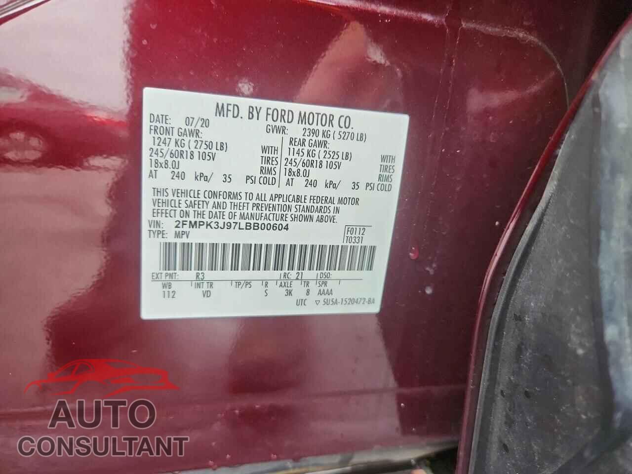 FORD EDGE 2020 - 2FMPK3J97LBB00604