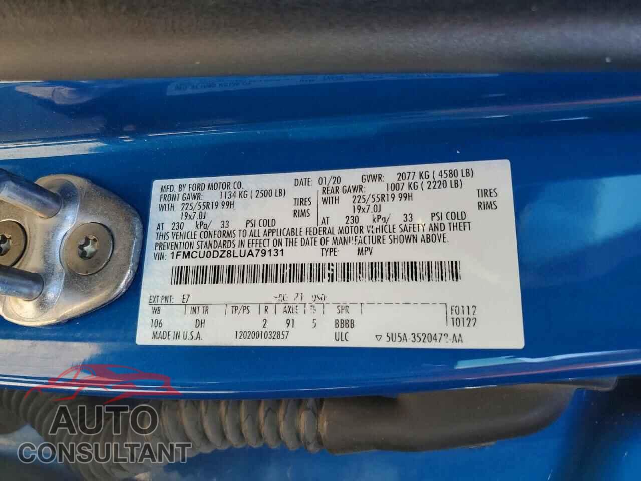 FORD ESCAPE 2020 - 1FMCU0DZ8LUA79131