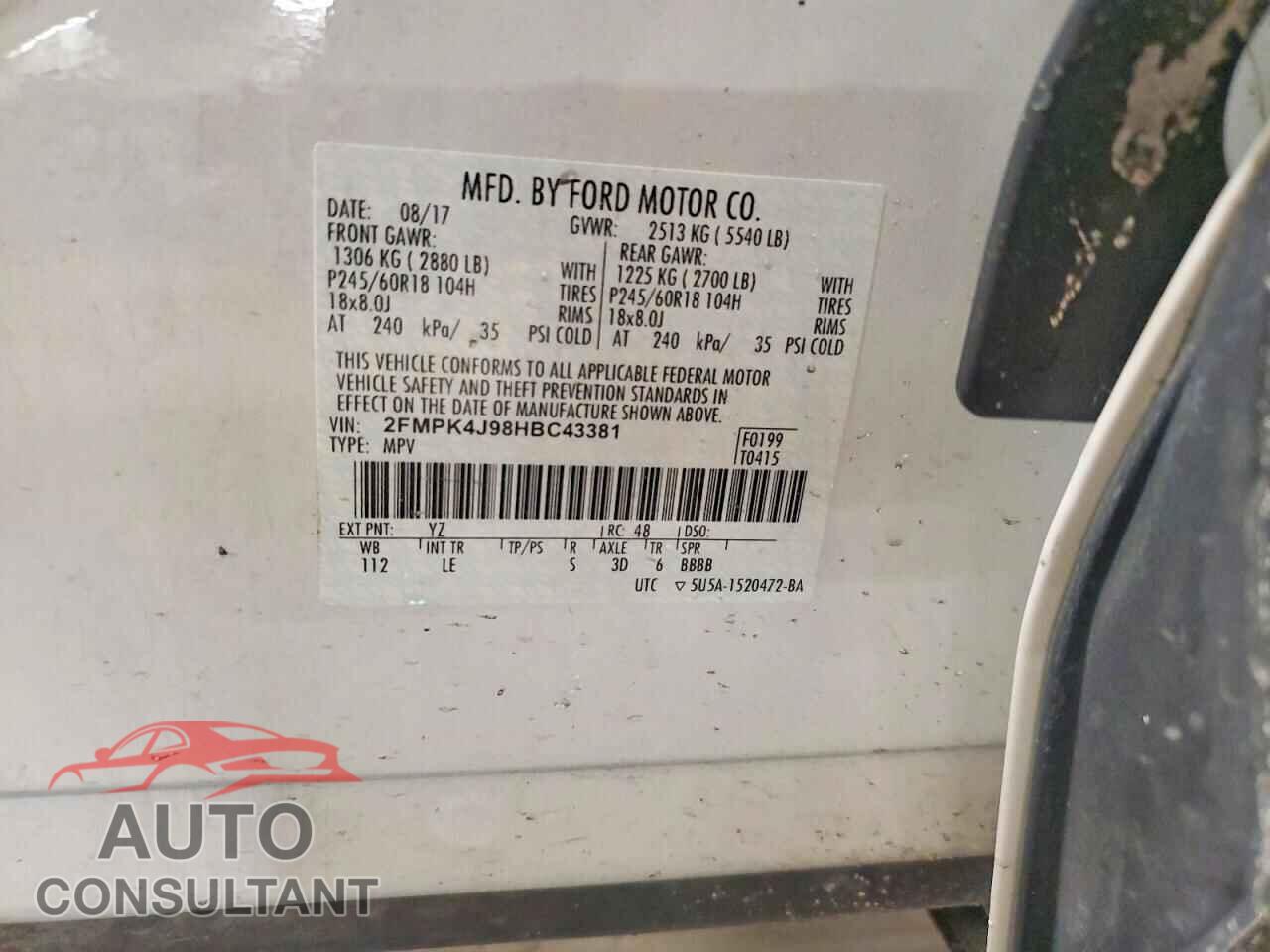FORD EDGE 2017 - 2FMPK4J98HBC43381