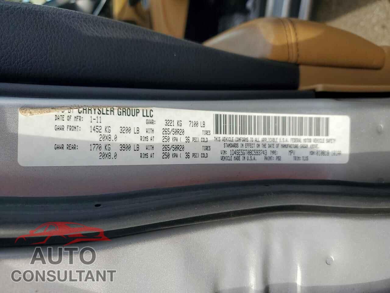 DODGE DURANGO 2011 - 1D4SE5GT0BC593743