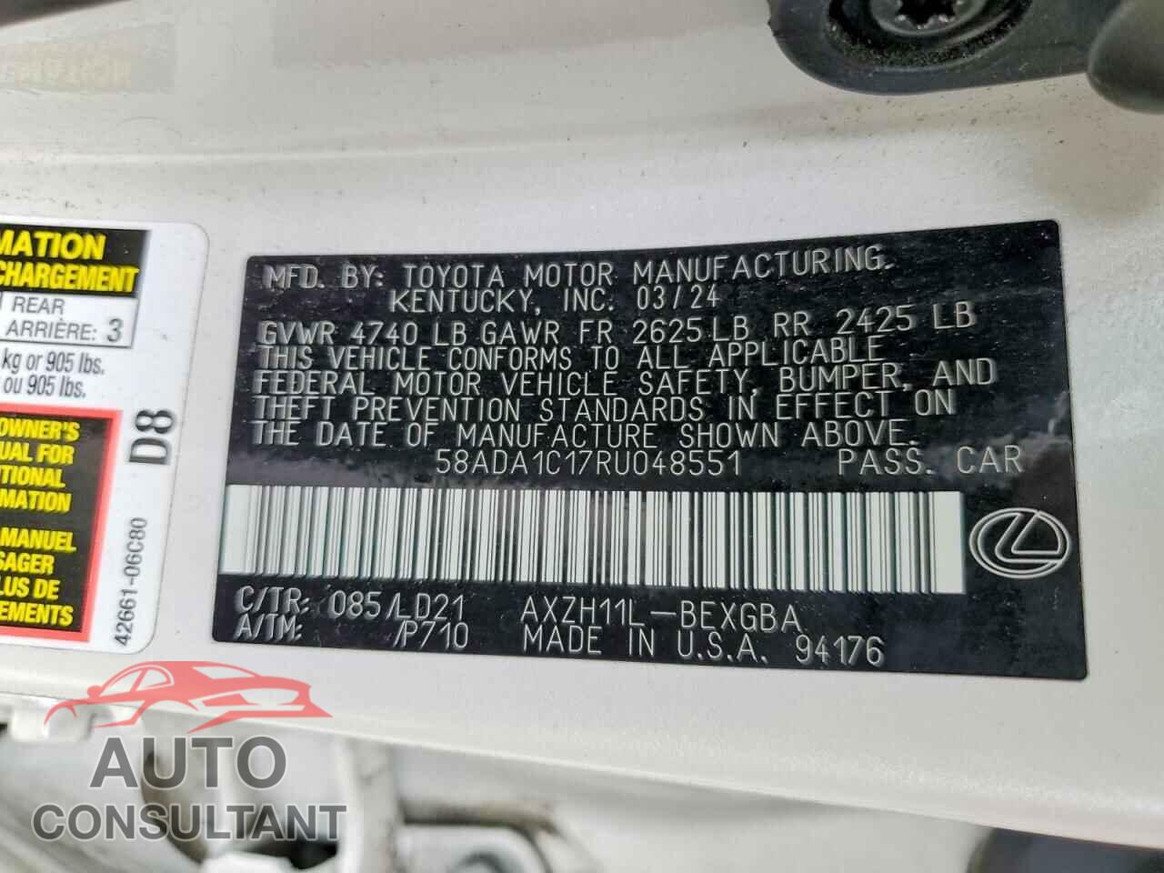 LEXUS ES300 2024 - 58ADA1C17RU048551