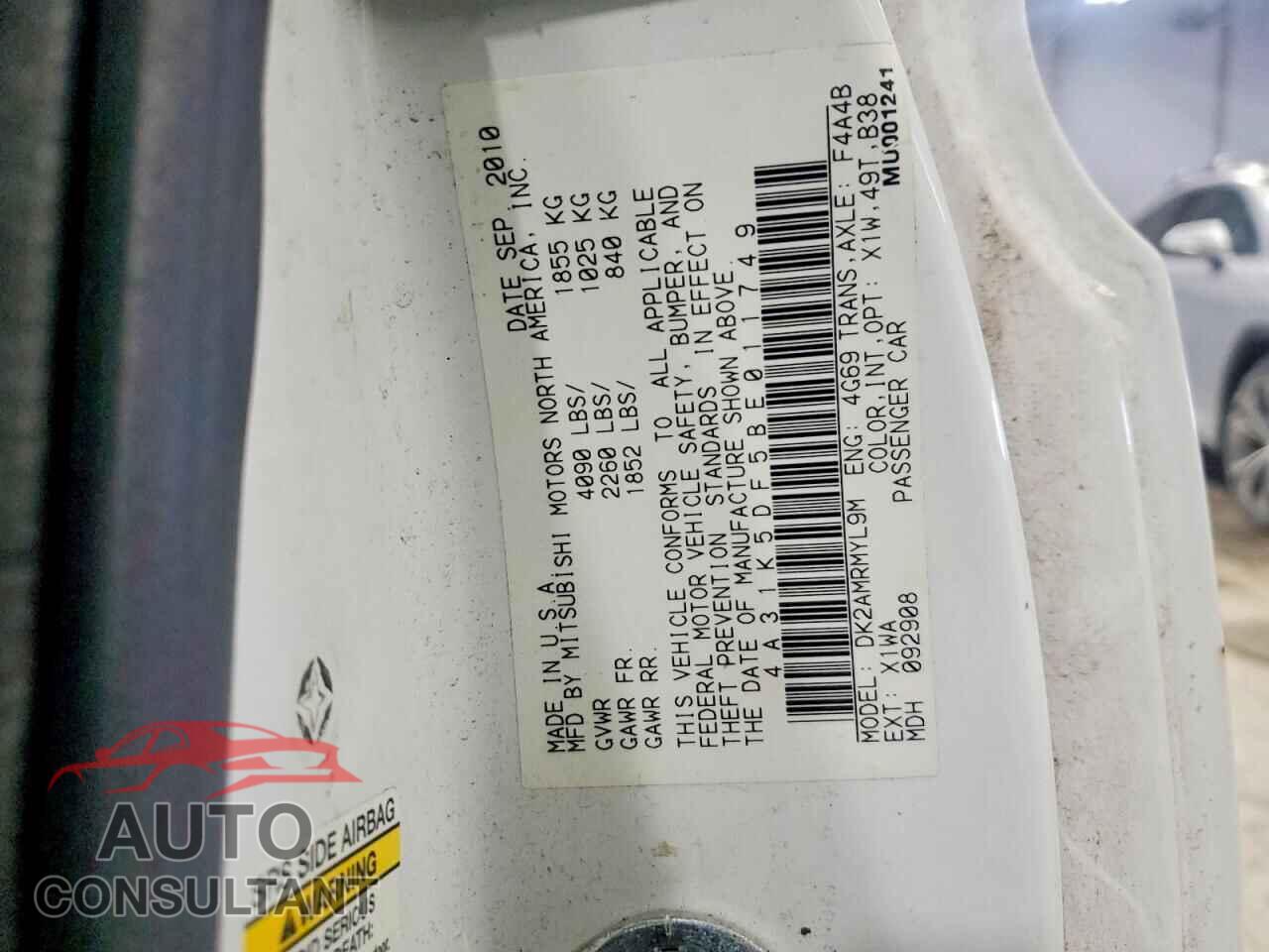 MITSUBISHI ECLIPSE 2011 - 4A31K5DF5BE011749