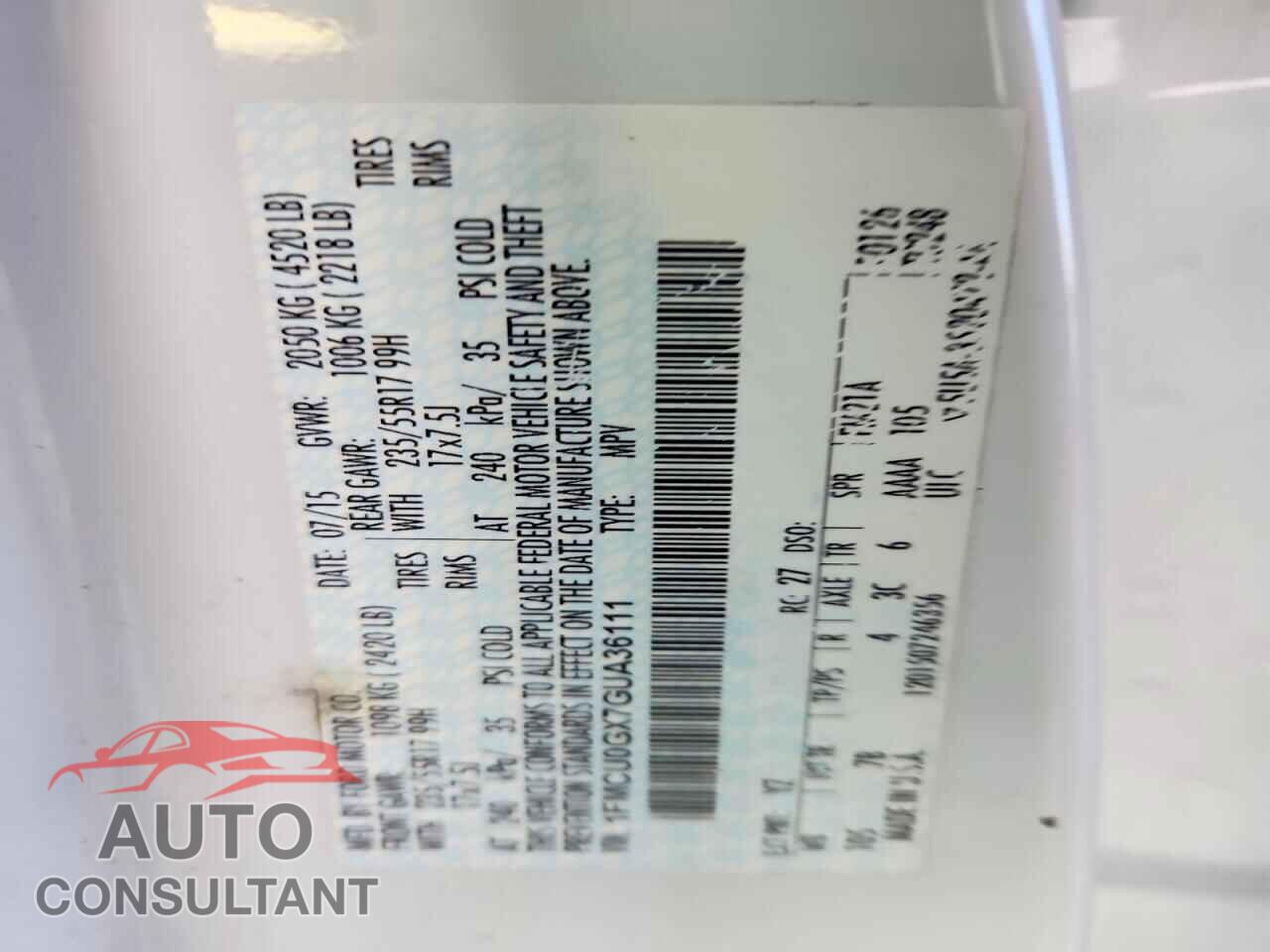 FORD ESCAPE 2016 - 1FMCU0GX7GUA36111