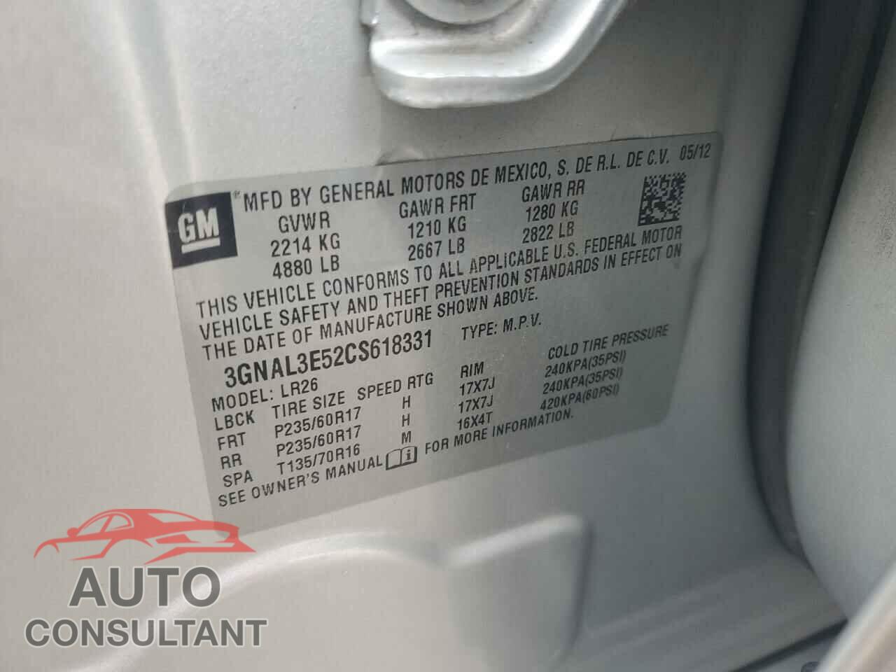 CHEVROLET CAPTIVA 2012 - 3GNAL3E52CS618331