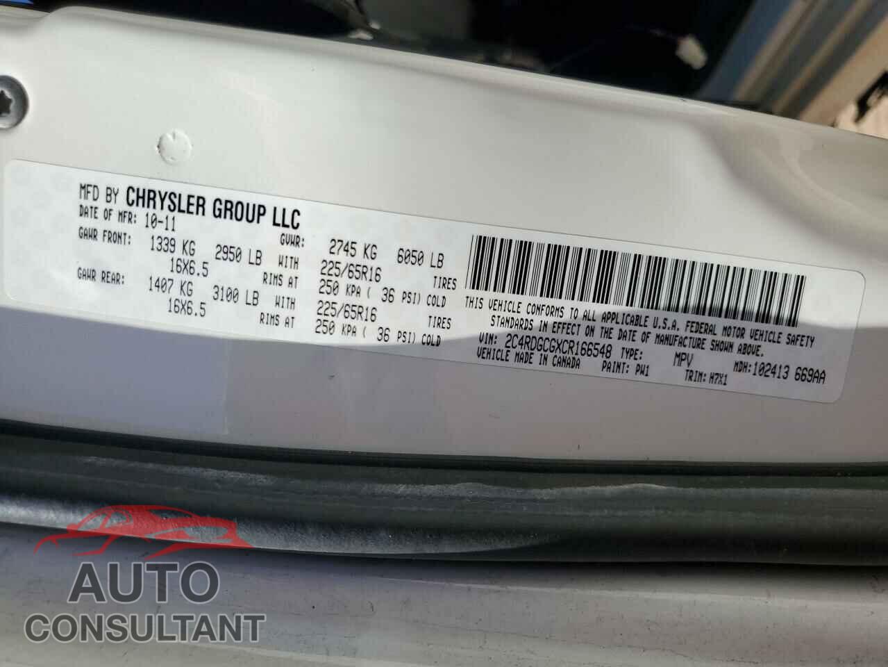 DODGE CARAVAN 2012 - 2C4RDGCGXCR166548