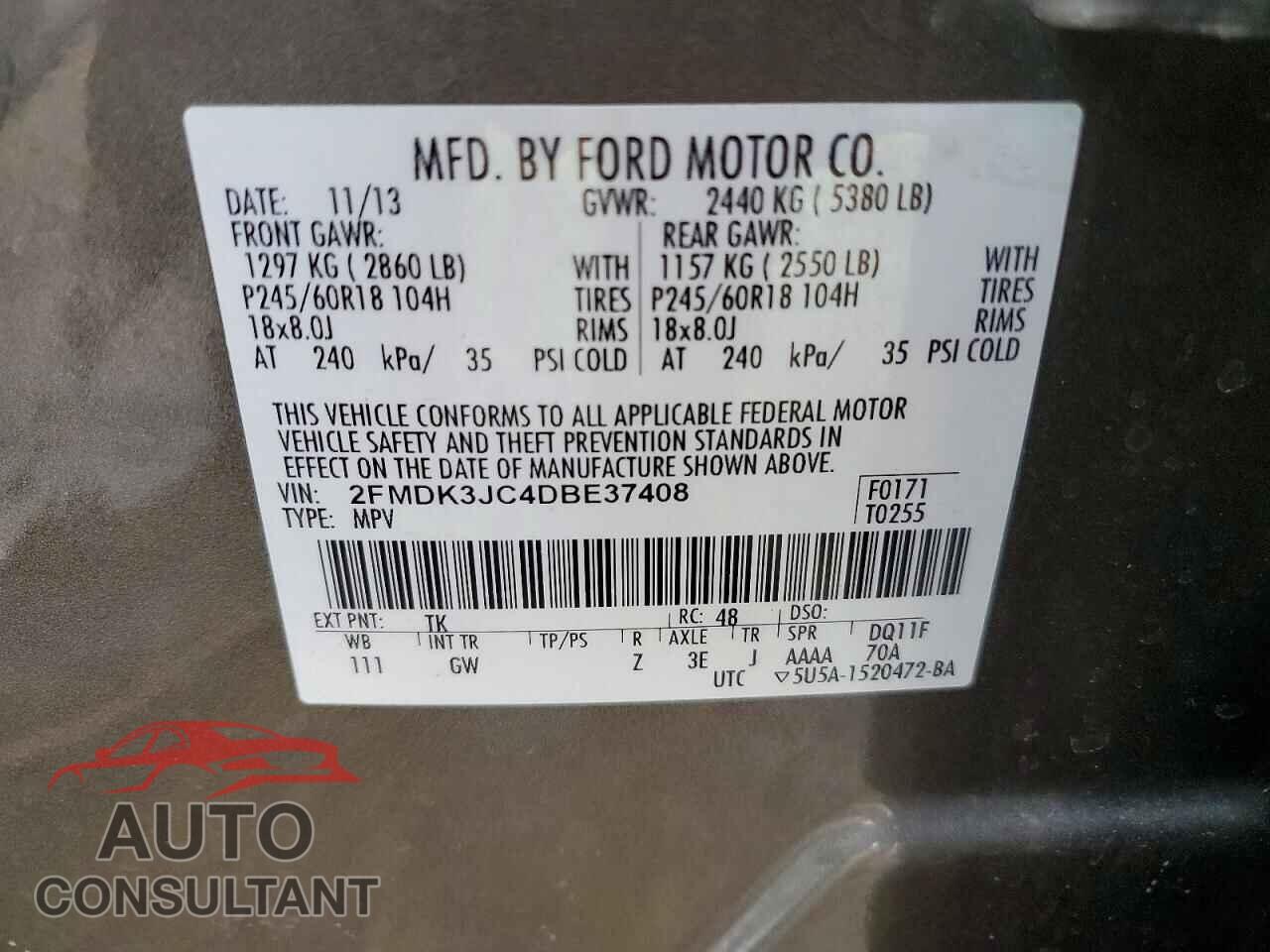 FORD EDGE 2013 - 2FMDK3JC4DBE37408