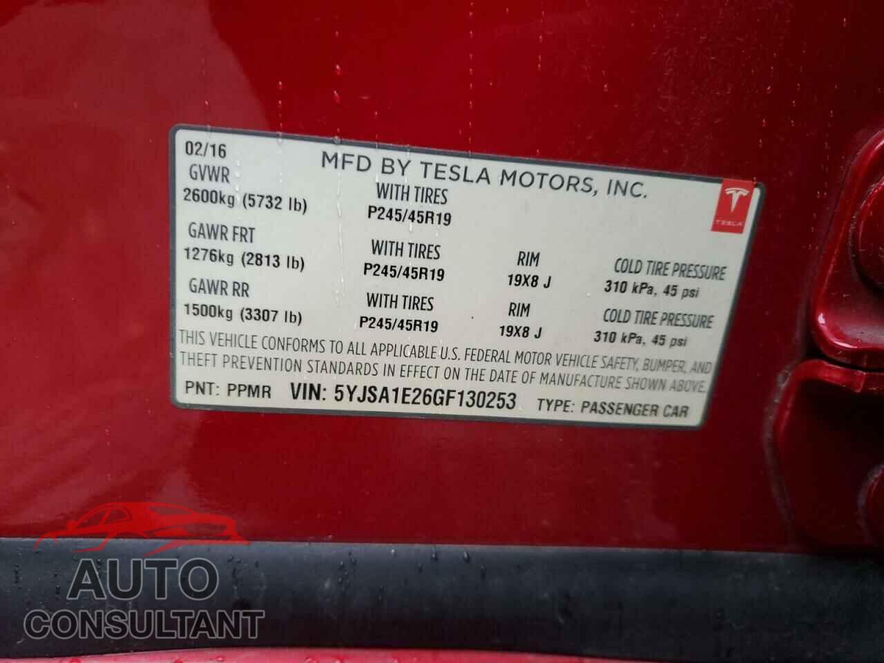 TESLA MODEL S 2016 - 5YJSA1E26GF130253