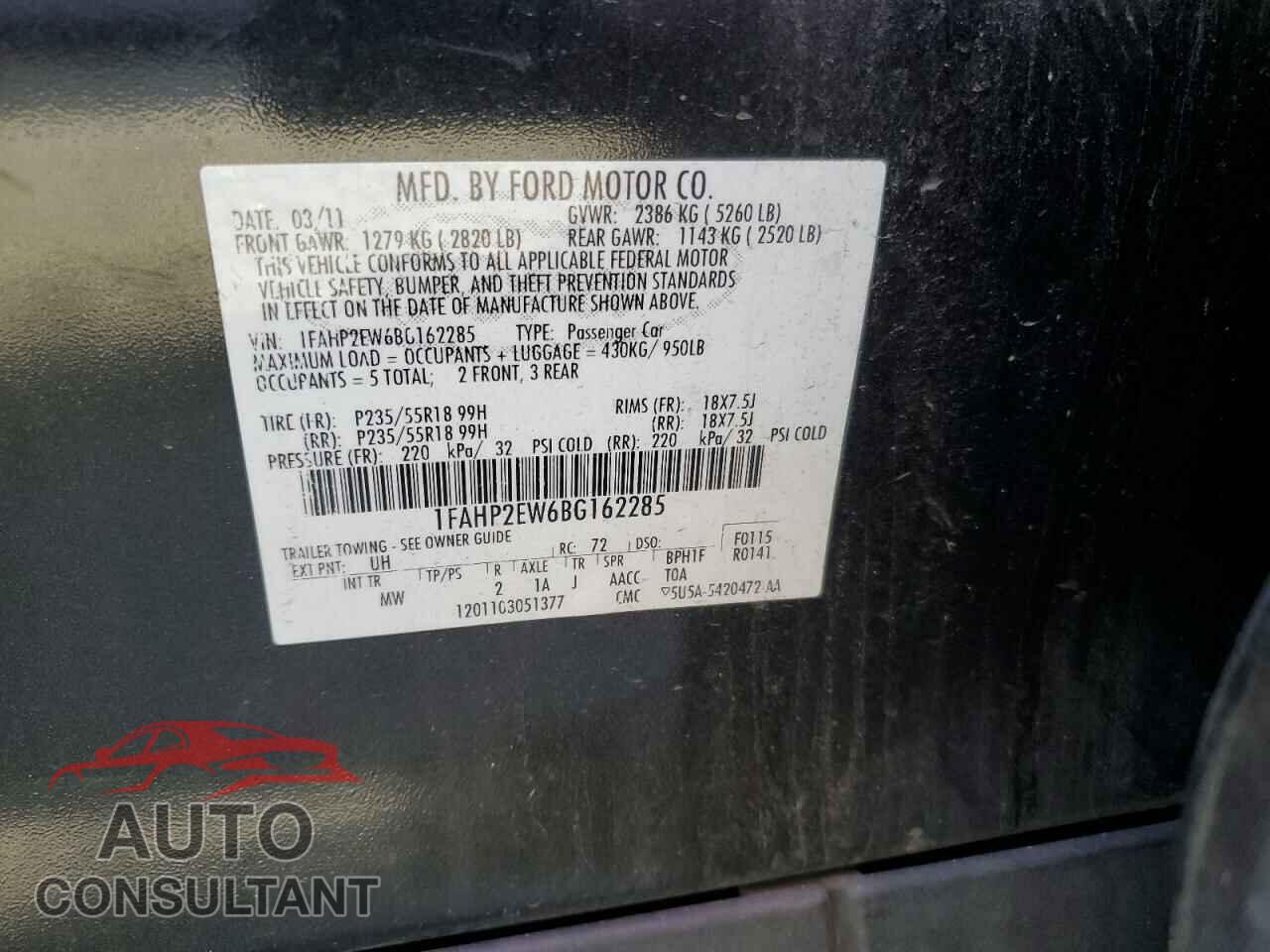 FORD TAURUS 2011 - 1FAHP2EW6BG162285