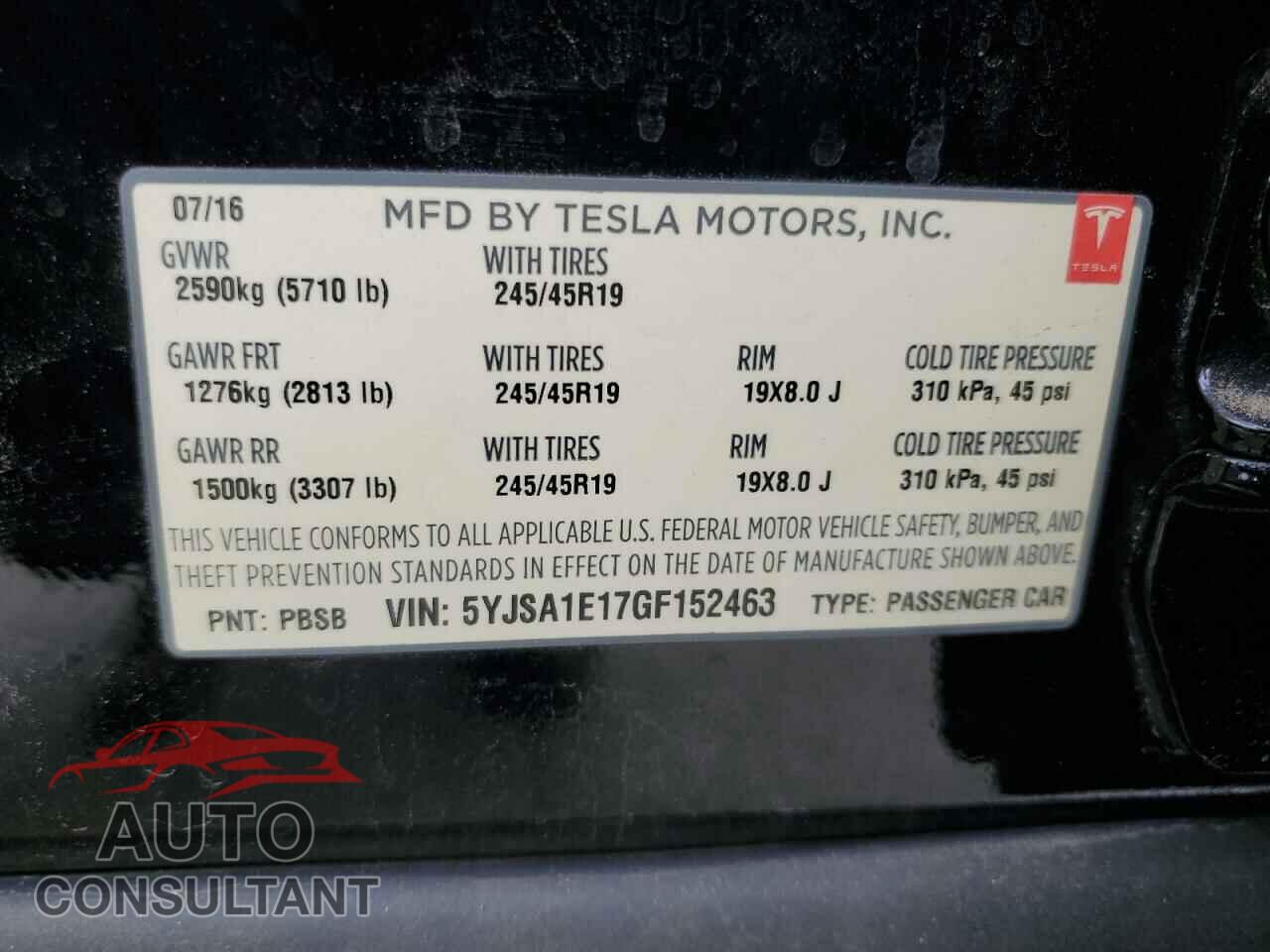 TESLA MODEL S 2016 - 5YJSA1E17GF152463