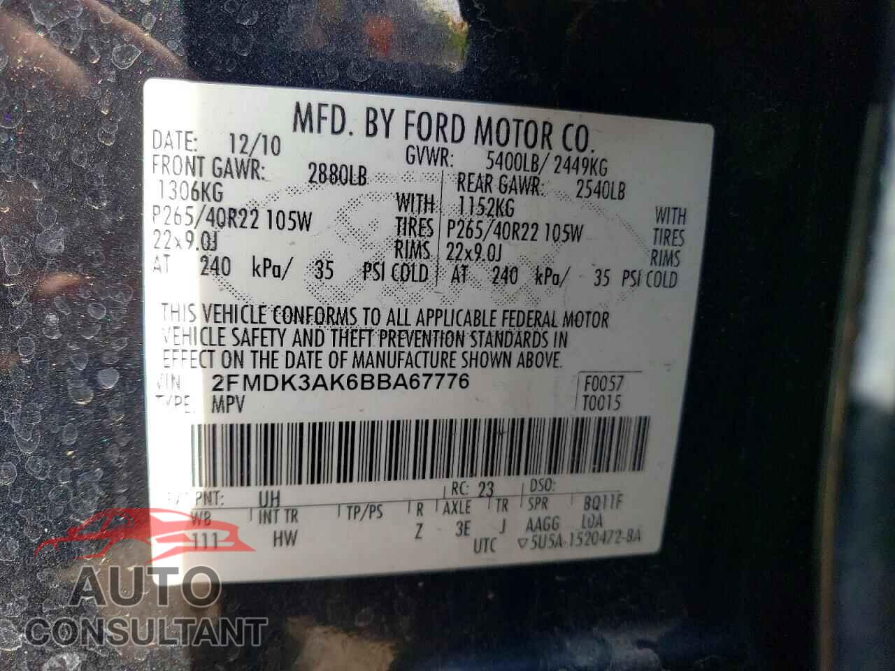 FORD EDGE 2011 - 2FMDK3AK6BBA67776