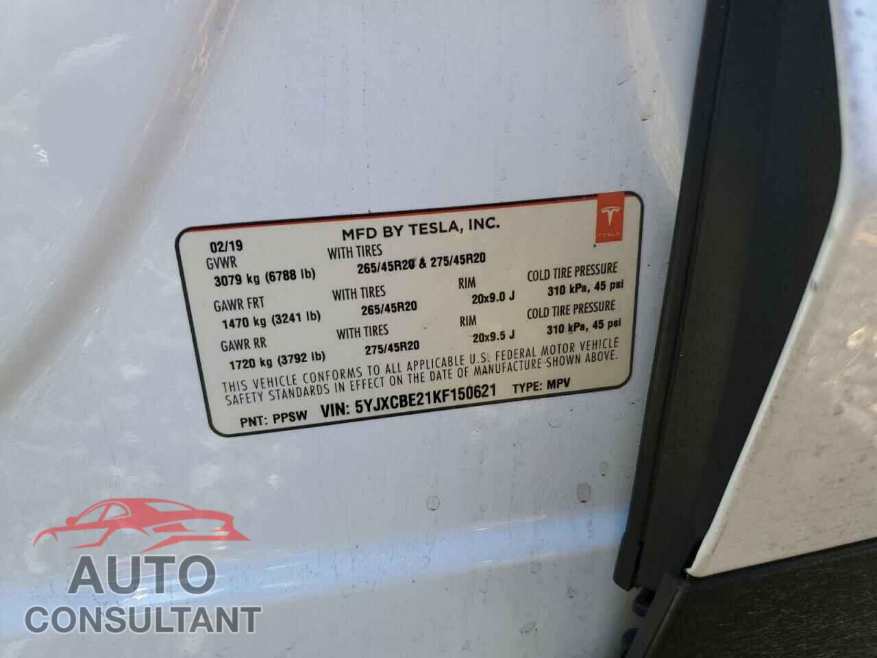 TESLA MODEL X 2019 - 5YJXCBE21KF150621